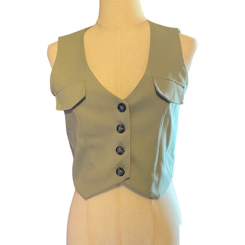 Bershka Button Vest Green Size Small